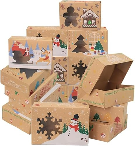 12 Stück Geschenkverpackungen Weihnachten Schachtel mit Sichtfenster Verpackung Weinachten Schachtel Deko Geschenk Box