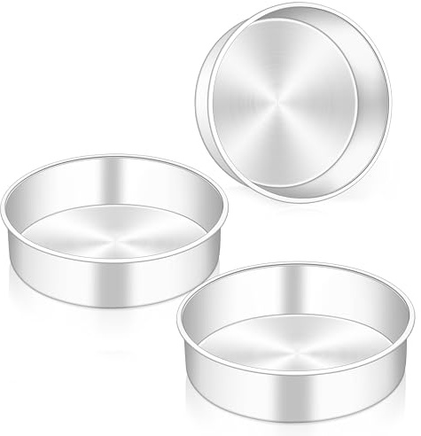 Homikit 7 Inch Cake Tin Set of 3, Stainless Steel Round Cake Baking Pans | One-Piece Mould, Healthy & Sturdy, Mirror Finished, Air-fryer & Dishwasher Safe, Great for Birthday Christmas Cakes Breads