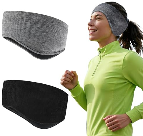 Morofme Winter Sport Stirnband 2 Stuck, Volle Abdeckung Fleece Lauf Stirnband Damen Herren, Windschutz Ohrenschützer Elastisch Stirnband Fahrradhelm für Laufen, Wandern, Fahrrad, Skifahren