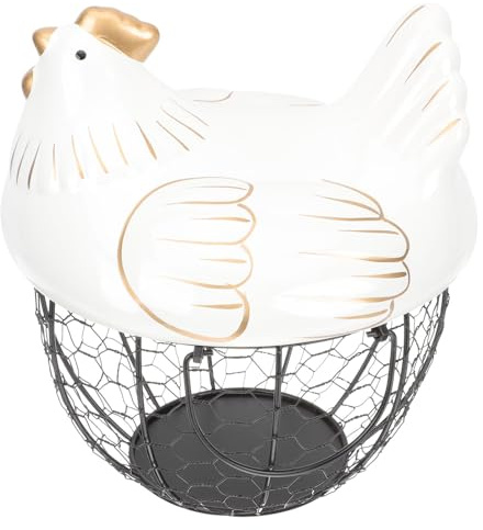BESPORTBLE Cestino per Uova in Materiale Vetrificato e Ferro a Forma di Gallina con Coperchio, Portauovo Creativo da Cucina e Casa
