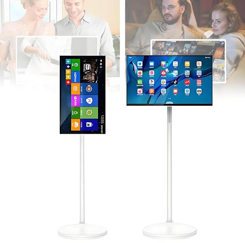 VsyPtyc Televisor Inteligente portátil de 21,5 Pulgadas, Pantalla táctil 1080P, Android 12, Monitor móvil con Ruedas, batería de 6000 mAh, Pantalla giratoria versátil 4+64G