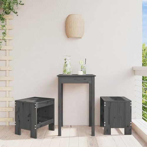 FWIKDUN Gartenhocker 2 STK. Grau 40x36x45 cm Massivholz Kiefer für Terrasse Holzhocker Kiefer