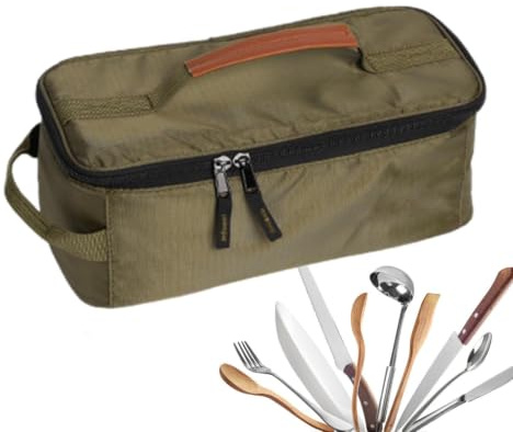 Beiykhera Bolsas De Almacenamiento De Utensilios De Camping, Bolsas para Cubiertos De Camping Impermeable, Organizador De Vajilla con Doble Cremallera Y Asa para Picnic, Senderismo, Barbacoa