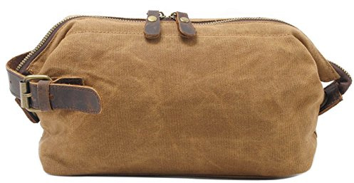 Neuleben Kulturtasche Wasserdicht Vintage Canvas Leder Damen Herren Kosmetiktasche Kulturbeutel für Reise Urlaub