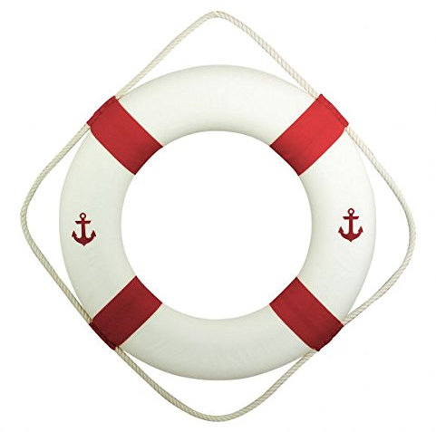 Antik-2000 Rettungsring weiÃŸ rot mit Anker 50 cm zur Dekoration