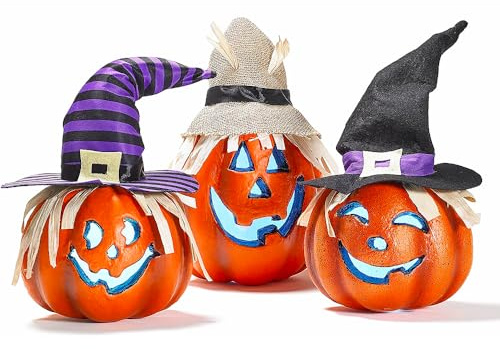 Prextex 3er-Set leuchtende Happy Halloween Laternen, dekorative Kürbisdeko aus Schaumstoff für Halloween und zur Dekoration Ihres verwunschenen Hauses.