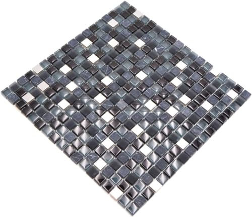 Mosaik Fliese Transluzent Edelstahl schwarz Glasmosaik Stein Stahl schwarz Glas für BAD DUSCHE KÜCHE FLIESENSPIEGEL THEKENVERKLEIDUNG BADEWANNENVERKLEIDUNG Mosaikmatte Mosaikplatte