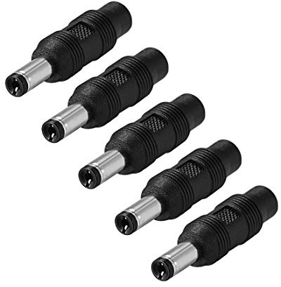 sourcing map 5pcs DC Power Connector Adapter 5.5mm x 2.1mm Male Plug to 3.5mm x 1.35mm Female Jack Converter for Laptop CCTV Camera strip lighting Black