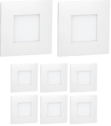 ledscom.de 8 pièces Lumière d'escalier LED/lampe murale encastrée FEX pour l'intérieur et l'extérieur, carrée, 85 x 85mm, blanc chaud