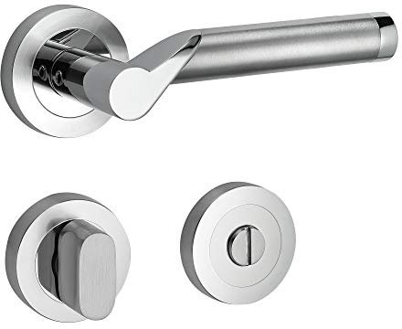 ck-türbeschläge Design Drückergarnitur Lightning | Schnellmontage Schraubrosettenoptik | Festdrehbare Lagerung | Chrom/Edelstahl matt (WC/Bad)