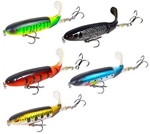 Kunstköder Angel-Köder Wobbler Set 5 Pcs Bleistift Whopper Plopper Swimbait Kunstköder mit 2 Drillingshaken Gummifische für Hecht Barsch Zander Angeln Köder