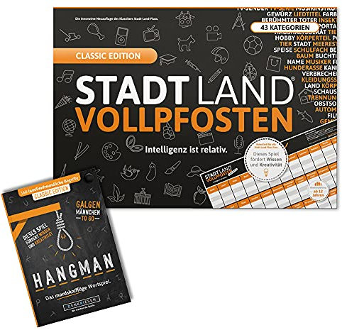 DENKRIESEN Classic Duo 2 – Stadt-Land VOLLPFOSTEN Classic Edition + Hangman Classic Edition | Familienspiel & Partyspiel ab 2 Spieler | Spaß für die ganze Familie