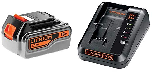 BLACK+DECKER BL4018-XJ - Batterie sans Fil, Standard, Noir & BDC2A-QW Chargeur pour Batterie Lithium-ION 18 V/54 V, Noir