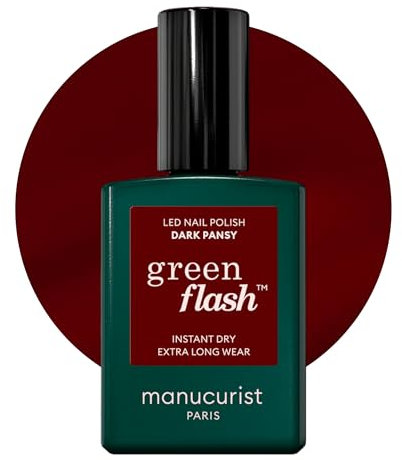 MANUCURIST • Green Flash LED Gel Nail Polish • Vegan • 12-Free, Plant-Based (57%) Gel Polish • Made in France • 15 ml (DARK PANSY)