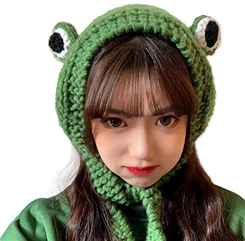 Cnorialy Frosch-Stirnband, Mütze, niedlich, gehäkelt, gestrickt, für den Außenbereich, großes Auge, Froschkappe, Ohrenklappe, Ohrenschutz