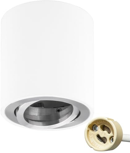 KYOTECH LED Aufbauspot Schwenkbar Ø80x84mm LED Aufputz Deckenleuchte Flach 230V Aufputz Spotleuchte Rund Weiß mit GU10 Fassung Deckenaufbauleuchte für GU10 & LED Module