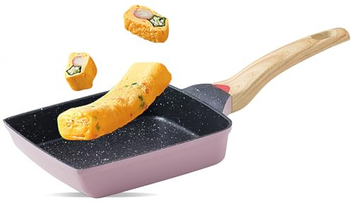 HARLIANGXY Sartén de Tortilla Japonesa Antiadherente, Tamagoyaki para Huevos Sartén, Rectangular, Rosa, Apto para placas de inducción y gas