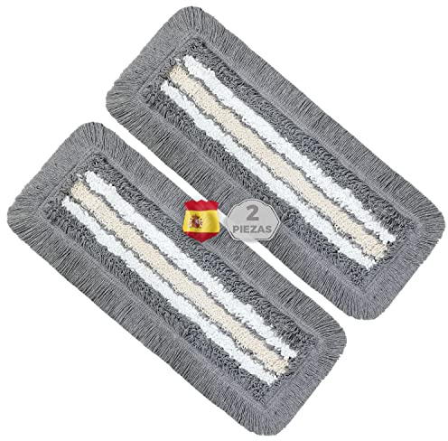 OKAEI Wischmopp Bezüge 50 cm Grau/Weiß/Beige, 2er Set – Baumwoll Wischbezug mit Mikrofaser-Streifen – Ersatzbezüge für Klapphalter – hohe Schmutzaufnahme & sehr Gute Gleiteigenschaften