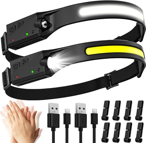 2 Stück Stirnlampe LED Wiederaufladbar,SuperHell 2000 Lumens 5 Lichtmodi 1200mAh 230°Ultra Leichtgewicht Stirnlampe,IPX4 Wasserdichter Kopflampe Stirnlampe,Ideal für Camping,Laufen,Angeln,Joggen