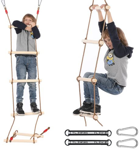 Kletterleiter Strickleiter Kinder Holz, Multifunktions Trapeze Schaukel, Holzschaukel mit 6 Sprossen für Outdoor, Indoor, Garten