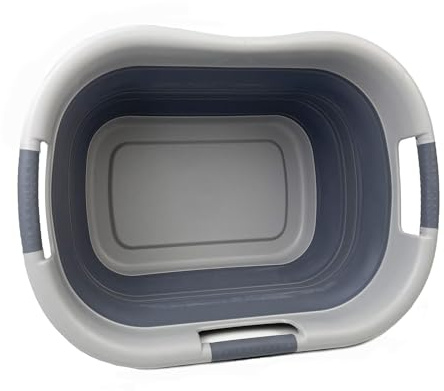 SAMMART Wäschekorb, faltbar, Kunststoff, 30 l, faltbar, Pop-Up-Aufbewahrungsbehälter/Organizer – tragbare Waschwanne – platzsparender Wäschekorb (1, Grau/Dunkelgrau)
