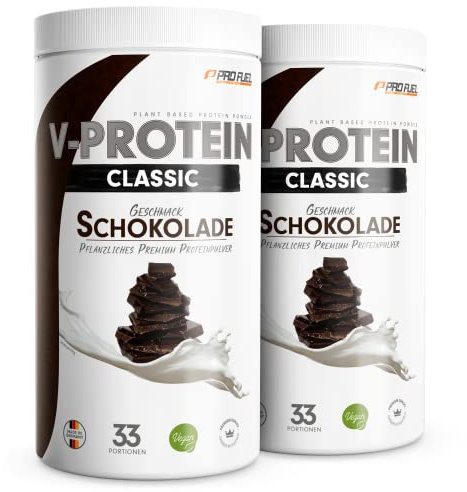 Vegan Protein Pulver SCHOKOLADE 2x1kg - V-PROTEIN - Pflanzliches Eiweißpulver auf Erbsenprotein-Basis mit 68% Eiweiß-Gehalt - optimale Protein-Wertigkeit - veganer Protein-Shake ohne Soja & Weizen