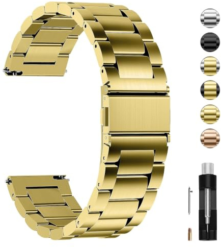 Fullmosa rostfritt stål armband för klocka, 16 mm 18 mm 19 mm 20 mm 22 mm 24 mm metall klockarmband med snabbkoppling lämplig för kvinnor och män