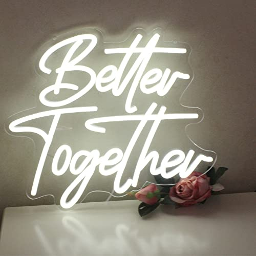 Better Together Leuchtreklamen Weiße LED-Neon-Hochzeitsschilder für Brautduschen, Wanddekoration, Verlobung, Jubiläumsfeier, mit dimmbarem Schalter, 5 V, USB-betrieben (14,6 * 13 Zoll)