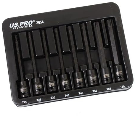 US PRO Industrial Juego de 8 llaves Torx de estrella de impacto extra largas de 3/8 pulgadas DR T25 - T60 3654