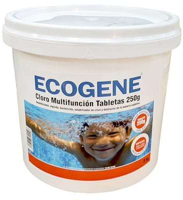 Ecogene Cloro Multifunción sin Cobre Especial Piscinas Liner y poliéster. Tabletas SB 250g. Cubeta de 5kg