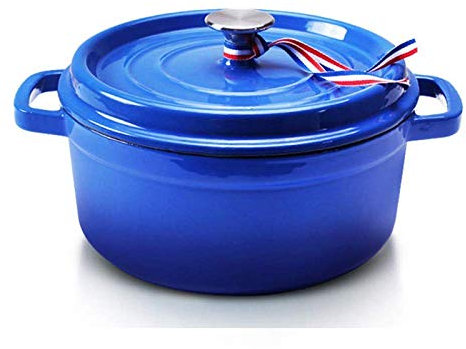 Casseruola in ghisa | 4L | Pentola per zuppa con Rivestimento smaltato Antiaderente | per casseruole di Dimensioni familiari, zuppe, stufati, sformati, arrosti (Blu 24 cm)