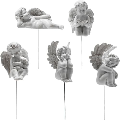 Cabilock 5 Stücke Miniatur Engel Figur Grabfigur Gedenkstein Harz Garten Statue Skulptur Engelchen Dekofigur Gartenfigur Balkon Grabstein Terrassen Friedhof Grab Deko Objekt