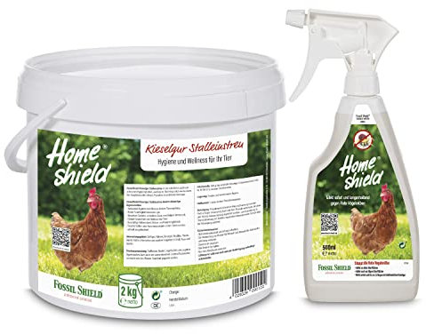 Home Shield Bundle - 500 ml Sprühflasche Instant White Easy Anti Milben Mittel für Hühner & 2 kg Eimer Kieselgur Einstreu für Hühnerstall
