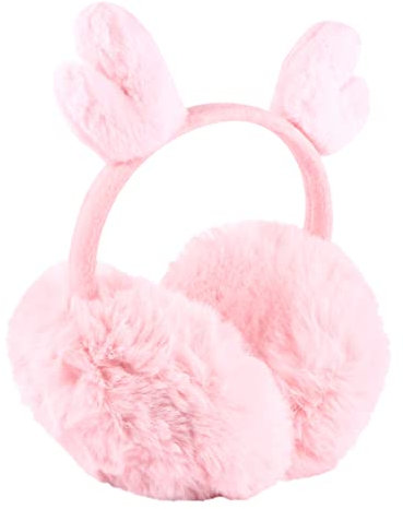 INOOMP Faltbare Ohrenwärmer Mit Rentiergeweih Für Damen Warmes Kunstpelz-design Für Winter Pinke Ohrenschützer Für Erwachsene Für Kalte Tage Und Outdoor-aktivitäten