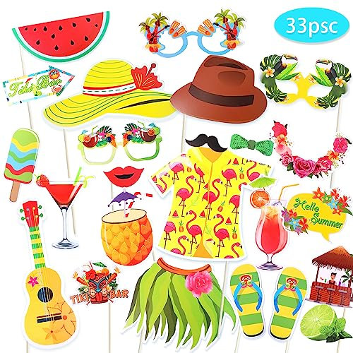 Regendeko 33pcs Hawaii Foto Requisiten Sommer Requisiten Party Accessoires Foto Booth Props Fotobox Accessoires