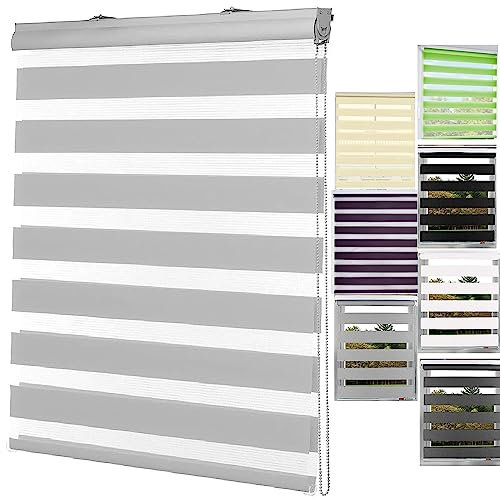 Klemmfix Verdunkelungsrollo 40x240cm Höhe Stufenlos Verstellbar Rollo für Fenster, Zebrarollo Seitenzugrollo mit Bohren Klemmfix für Fenster & Tür, Hellgrau