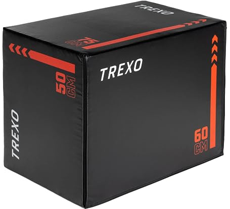 TREXO Jump Box Plyo Box Soft 3in1 Seiten 50 x 60 x 75 cm und Gewicht 30 kg Hergestellt Plyometrische Sprungbox aus Kunstleder und weichem Eva-Schaum Hohe Ausdauer bis 150 kg Sprungkasten Schwarz
