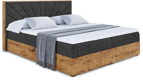 ALTDECOR Boxspringbett mit Matratze und Lattenrost, Topper, Fußteil,Polsterbett mit Bettkasten, Bett mit Stauraum H3-Matratze, Doppelbett, Boxbett - LOLLI6-180x200 - Schwarz Casablanca