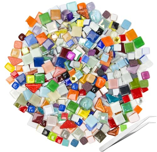 Neikafan 500g Mosaiksteine Bunt Mosaiksteine zum Basteln mit Pinzette | Kleine Mini Bunte Glassteine Schmucksteine zum Basteln Polygonal Glasmosaik für Basteln,Deko,Drinnen,Draußen
