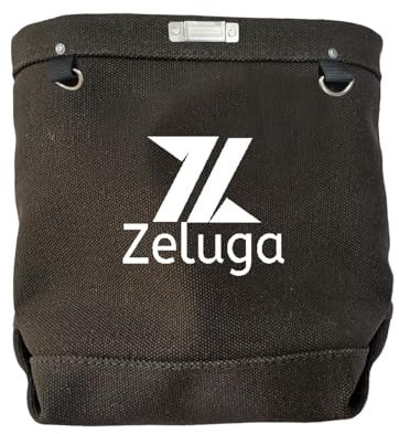 Zeluga 20-337 28 oz Canvas Fastener Tool Pouch, Bolt Bag with Bull-pin Loop, Clip-On Tool Bag for Tools, Screws and Nails, Tunnel Loop Connection, Black