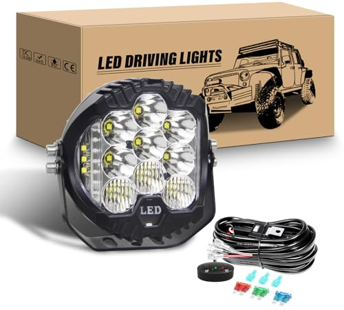 RIGIDON Rund Led Arbeitsscheinwerfer mit 12V Kabelbaum, 5 Zoll 50W 5000LM | 6000K Weiß Wasserdicht Offroad Beleuchtung Zusatzscheinwerfer, Nebelscheinwerfer für Auto ATV LKW Traktor Fahrzeuge 4x4