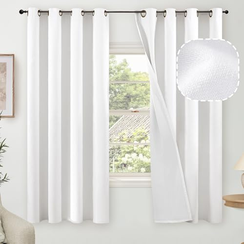 Verdunkelungsvorhänge für Schlafzimmer, 160 cm Länge, 2 Paneele, Wärmeisolierung, 100% Verdunkelung, schalldicht, mit Ösen, Leinen, im Bauernhausstil, für Wohnzimmer, Verdunkelungsvorhänge