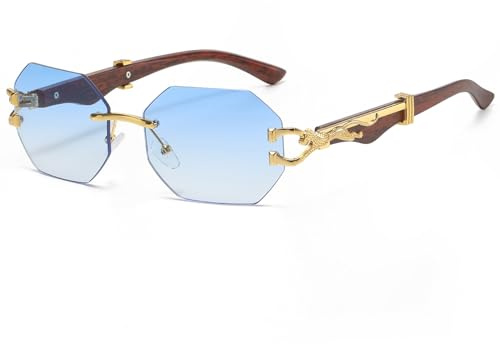 Laurinny Retro Randlose Sonnenbrille Damen Herren Durchsichtige Linse Rechteckig Rahmenlose Sonnenbrille Polygon Square Rimless Sunglasses