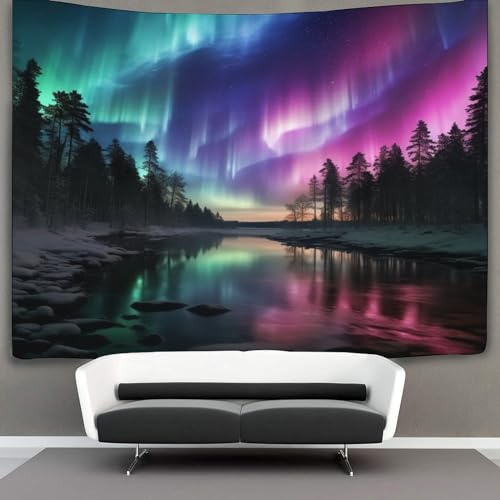 KKPBHTYVG 3D Druck Nordlichter in Norwegen Wandteppiche Poster Ornament Wandbehang Wandteppich Wanddeko Wandbehang Für Wohnzimmer Dekor,Schlafzimmer Tapisseries 130cmx150cm