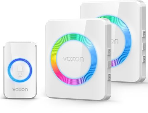 VOXON Wireless Doorbell, Door Bell Wireless Cordless, Waterproof IP65 Door Bells, Plug in Doorbells Chime with 2 Receivers, 120dB Lound with 1300ft Long Range and 5 Volume Levels 60 Melodies(White)
