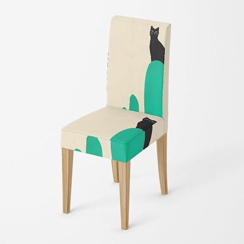 Stuhlhussen Beige Grüne Katze Stuhlbezug Stretch Removable Hussen für Stühle Universal Stuhlhussen Schwingstühle Chair Covers für Hotel Hochzeit Bankett Küche Restaurant Party(2 Pieces)