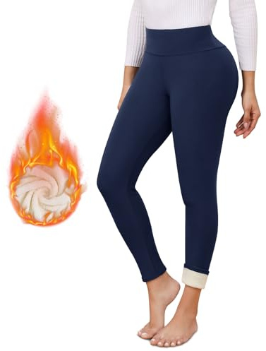 Vorvowry Fleece Lined Leggings Women UK Thick Warm Fluffy Elastic High Waisted Tummy Control Ladies Winter Thermal Leggings XL Navy Blue