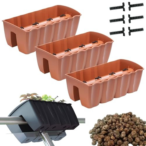 DIKEL 3X Bac à Balustrade - Pot de Fleurs pour intérieur et extérieur - Pot de Fleurs - Pot de Balcon - Pot décoratif - DCRO600 + Argile expansée 5l - 280x580x200mm - Terracota