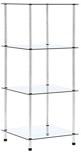 ShGaxin Regal mit 4 Ablagen Transparent 40x40x100 cm Hartglas, Regal Zimmer, Bookshelf, Leiterregal, Standregal, Wandregal, Aktenregal, DVD Regal