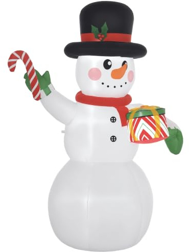 Outsunny Aufblasbarer Schneemann mit Zuckerstange 180 cm mit LED-Leuchte | Geschenkbox, Aufblasbare Weihnachtsdeko, Gebläse, Weihnachtsfigur, Outdoor, Garten, Party